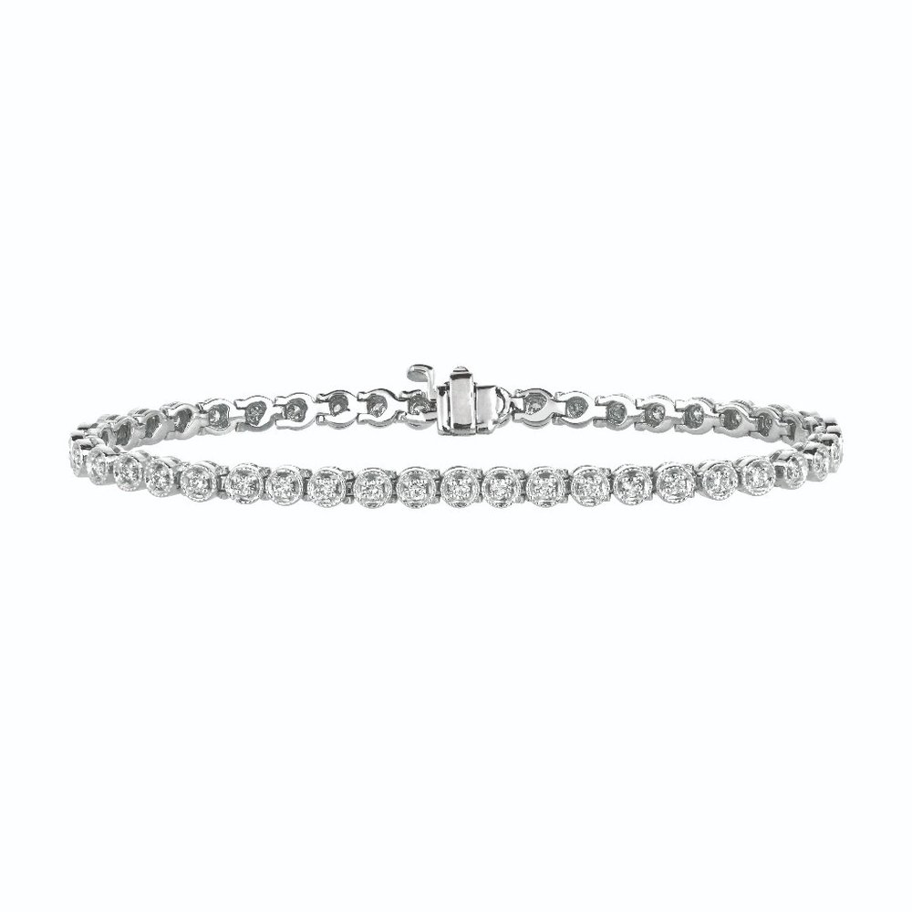 1.40 Carat Diamond Bezel Tennis Bracelet 14K White